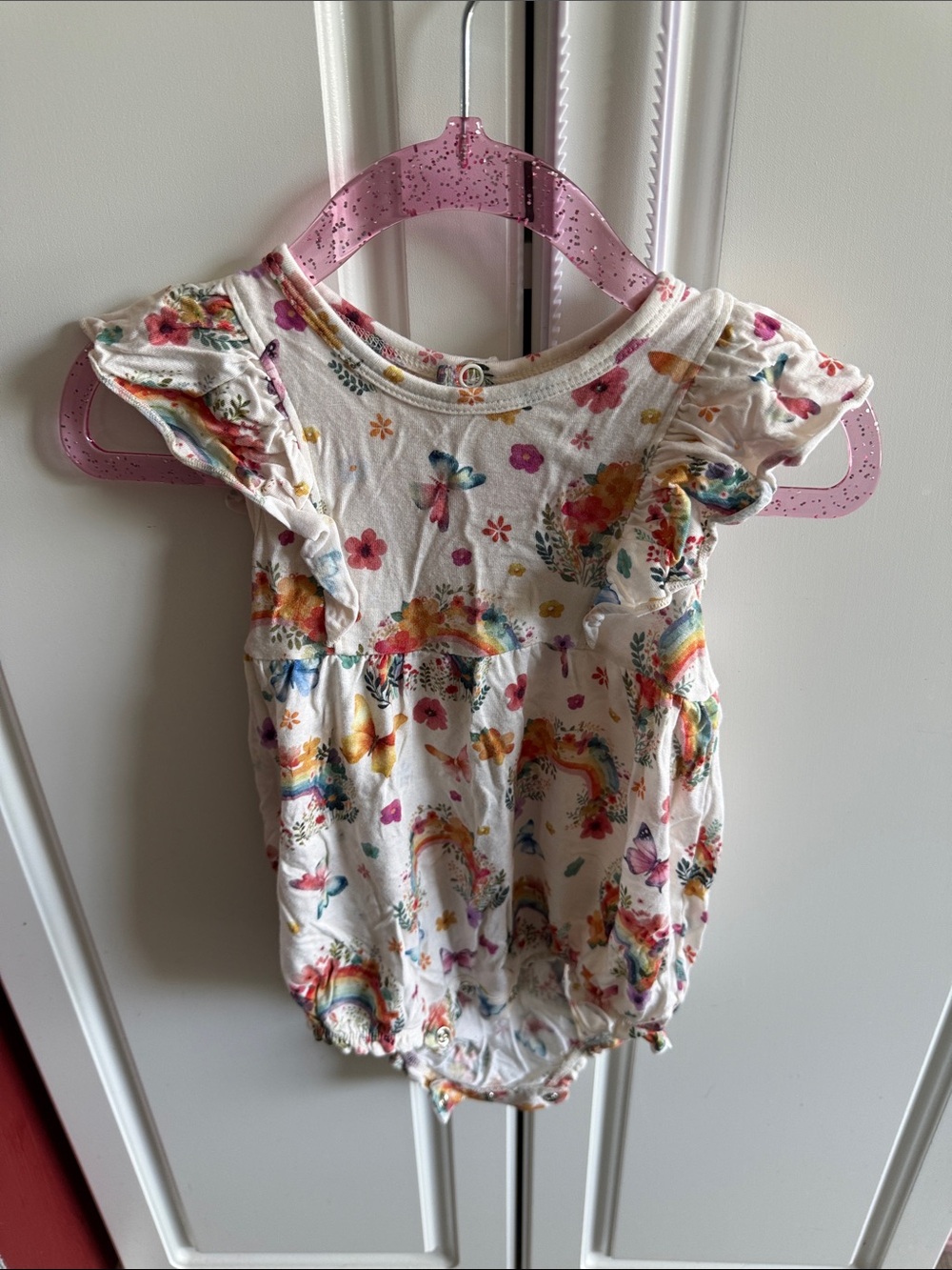 Posh Peanut White Floral & Rainbow Print One-Piece